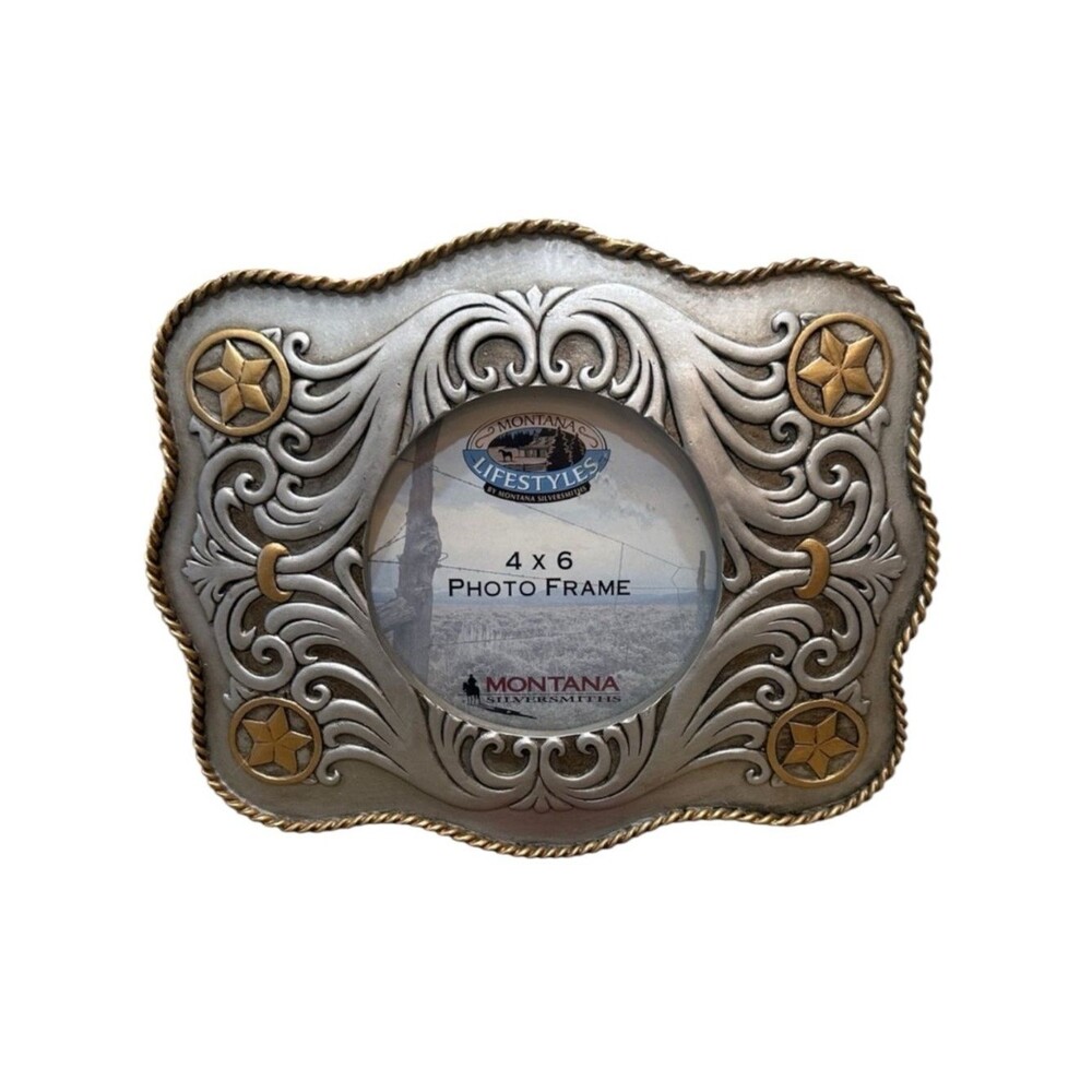 Vintage Montana Silversmiths Silver Gold Rope Trim Western 4x6 Photo Frame